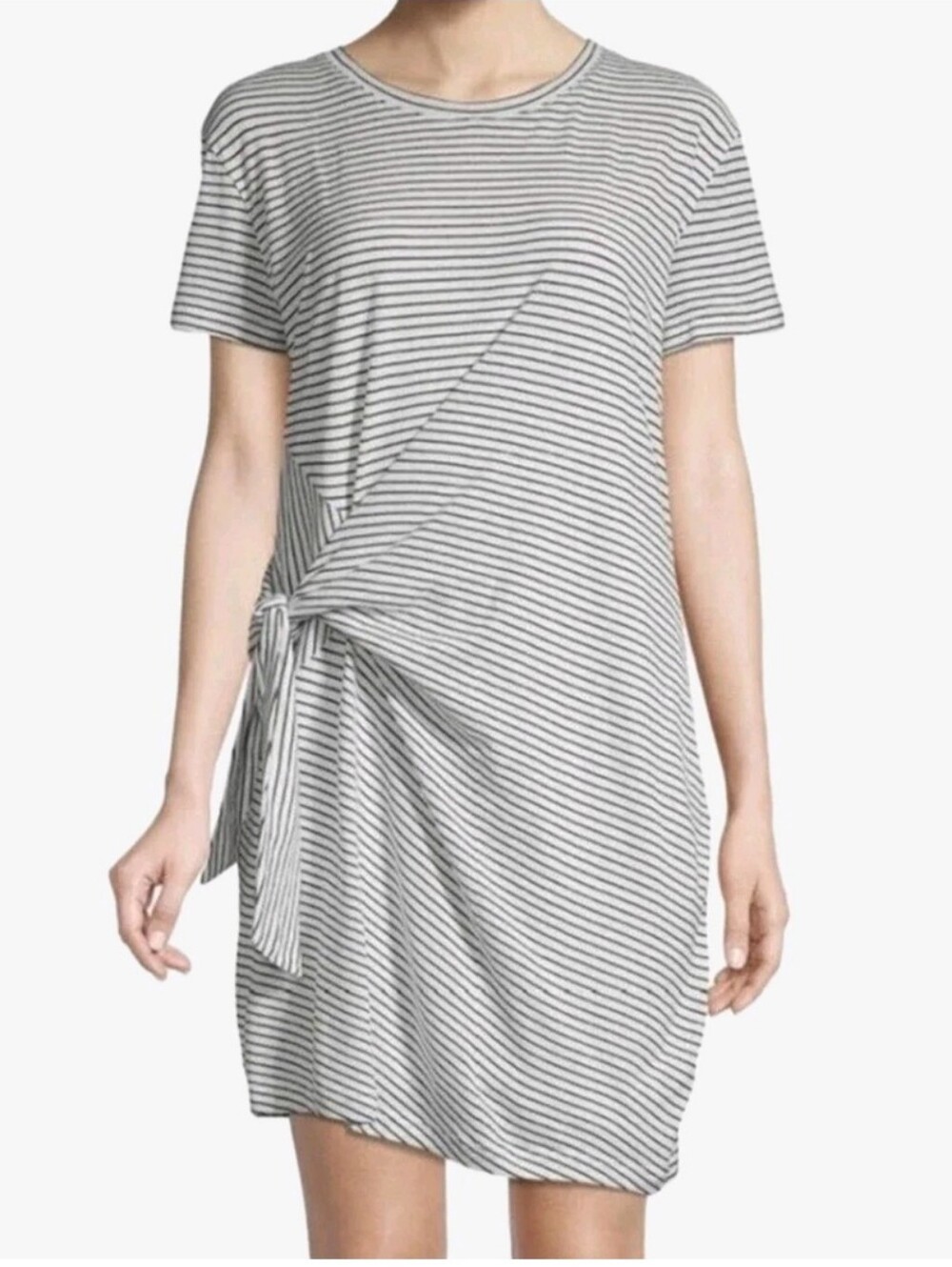 Vince Side Tie Mini Dress Size L Striped Cotton Casual Resortwear
